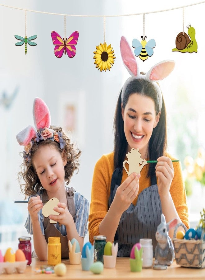 Haoser pc 16 Wooden Spring Ornaments to Paint, 8 Styles DIY Blank Unfinished Wood Cutouts Ornament for Home Crafts Hanging Decorations, Insect Dragonfly Snail Watering Can Mushroom Flower Shape - Image 5